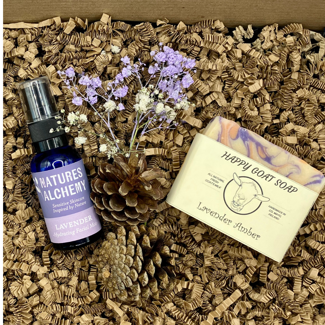 Care package for sensitive skin with Lavender facial spray and lavender goats milk soap