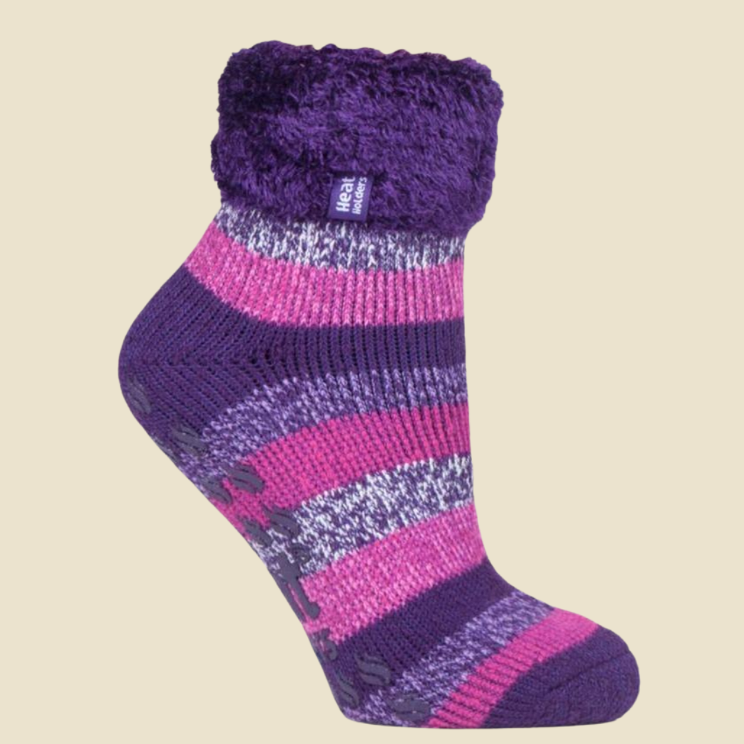 Ladies Thermal Slipper Socks - Purple & Pink