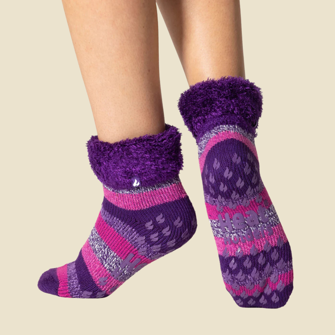 Ladies Thermal Slipper Socks - Purple & Pink