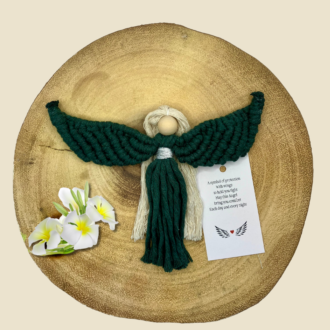 Send a sympathy gift idea of a handmade angel in green