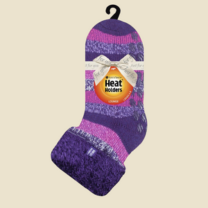 Ladies Thermal Slipper Socks - Purple & Pink