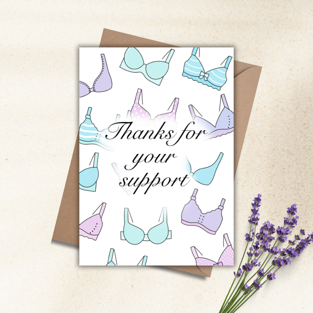 thank you for your support greeting card with 'bra' wallpaper