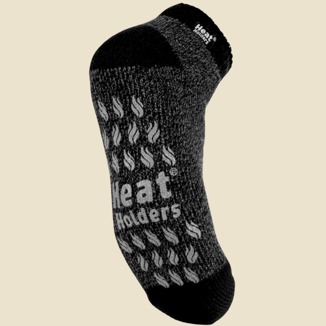 Mens thermal socks with grips on bottom in coal black