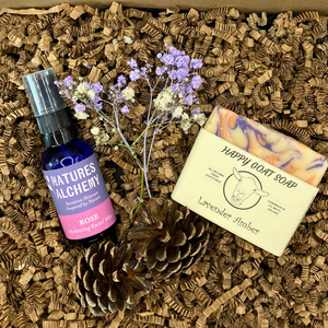 Care package for sensitive skin with natural facial mist and goats milk soap