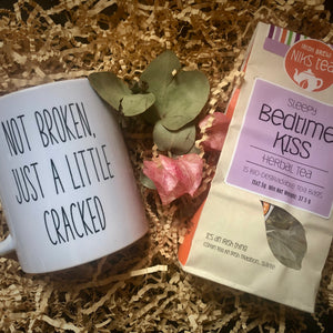 Not broken, just a little cracked mug and wellness tea care package