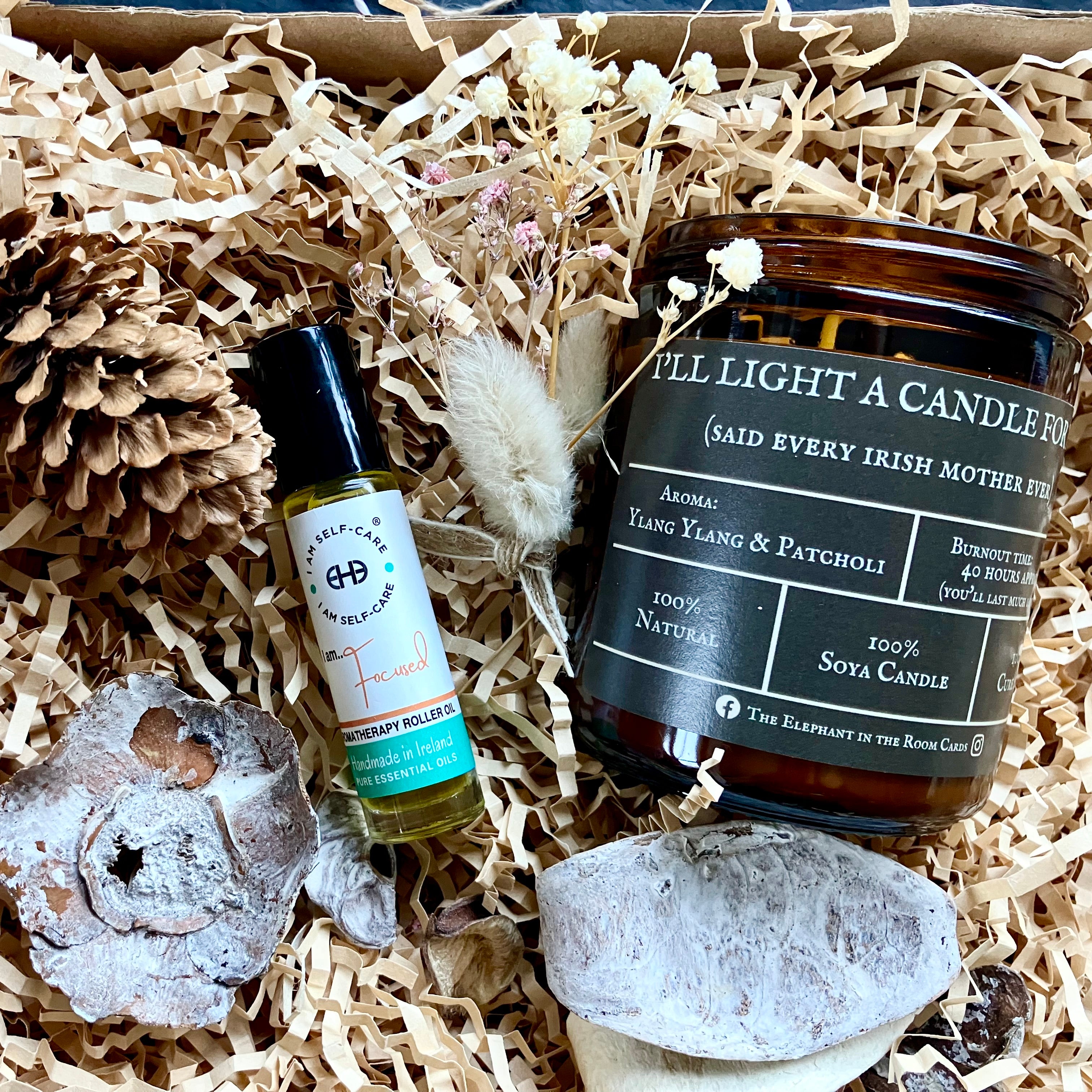 Care package with aromatherapy oil and candle