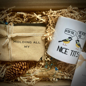 Nice tits mug and medicine bag gift set