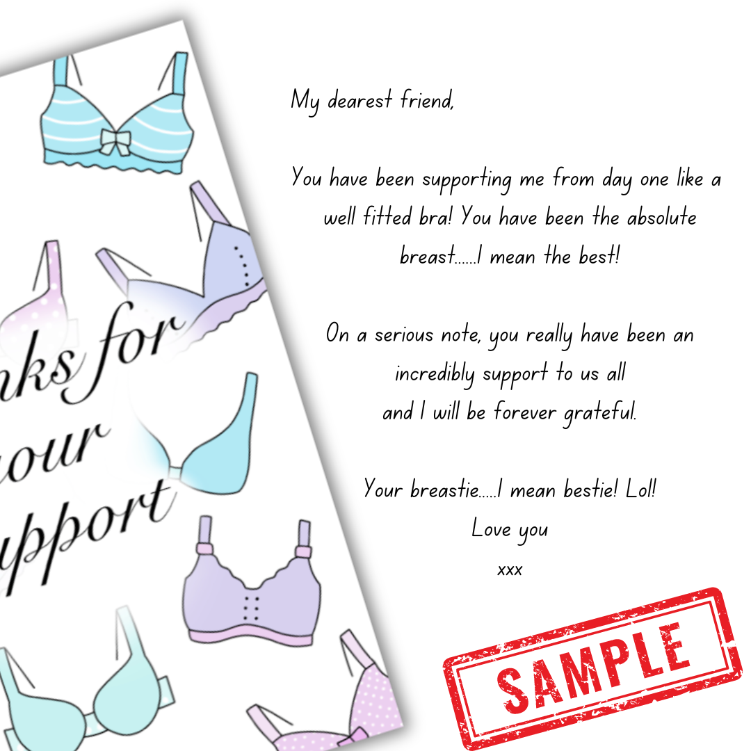 Sample of message inside Thanks for Your support card
