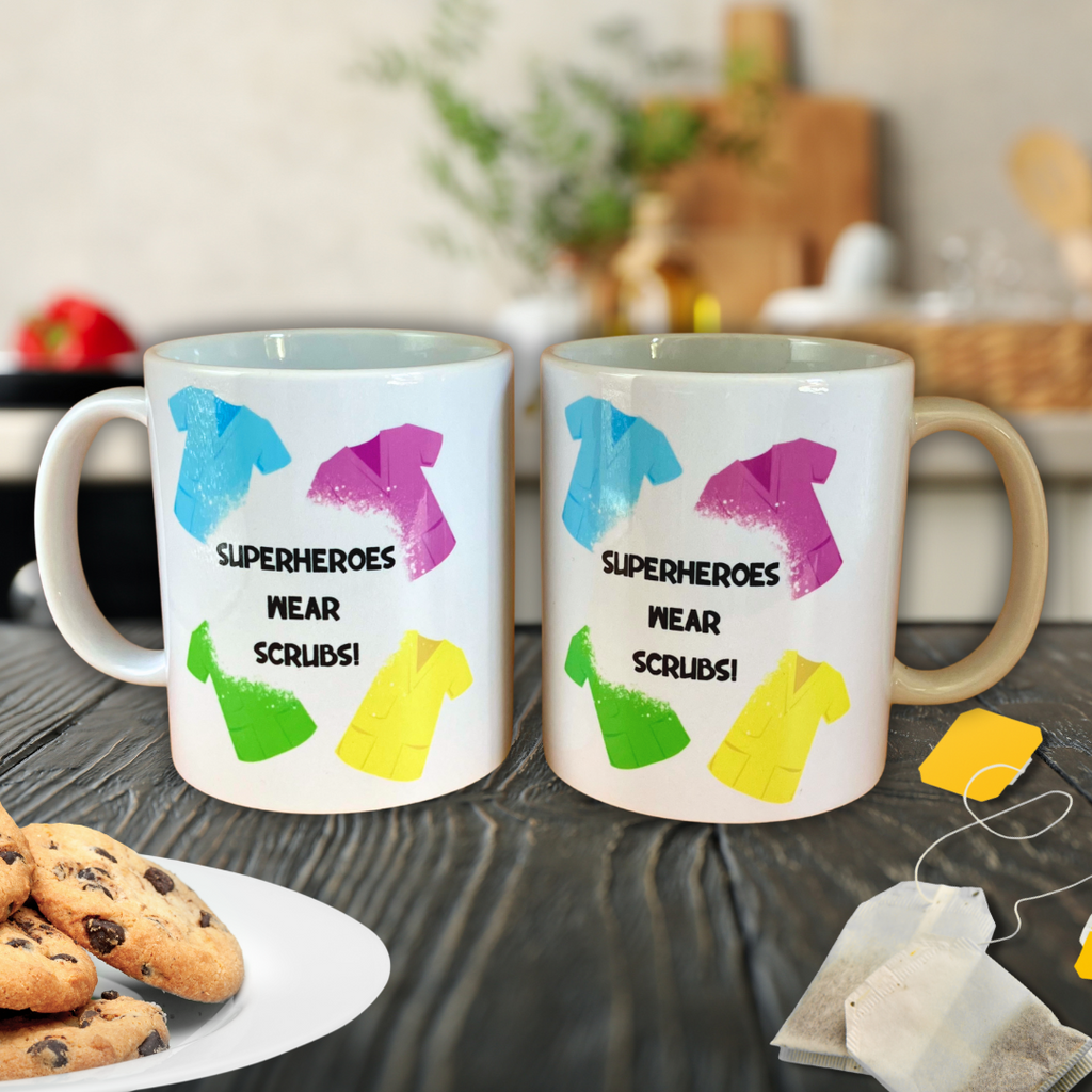 Superheros wear scrubs. Mug for nurses