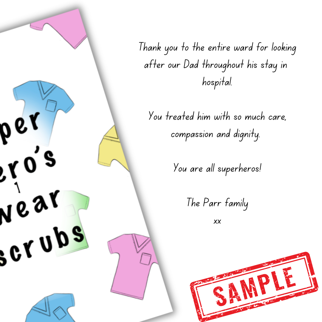 Sample message on Superhero's wear scrubs card